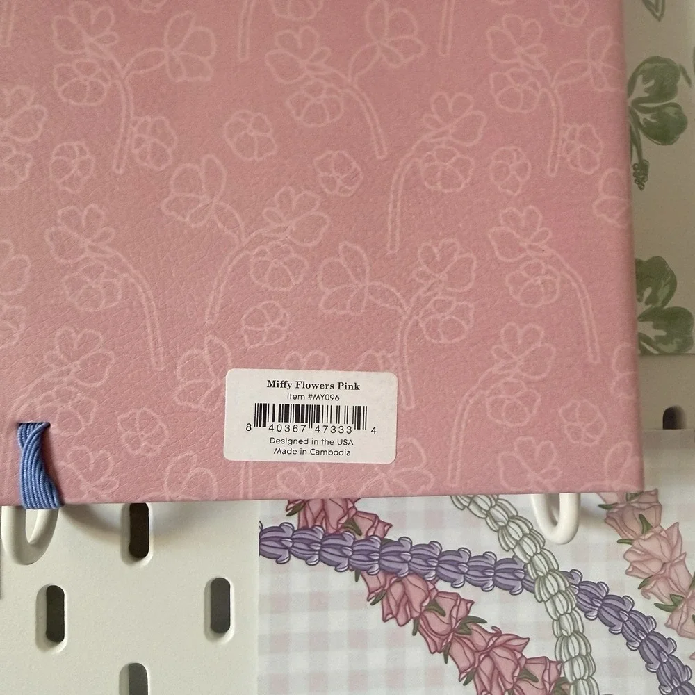 MIFFY Flowers Pink Casebound Notebook 176 Lined‎ Pages Hardcover Journal Elastic